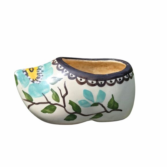 unknown Other - Vintage Hand Painted Dutch Clog Planter Ceramic Shoe Planter with Floral Design,